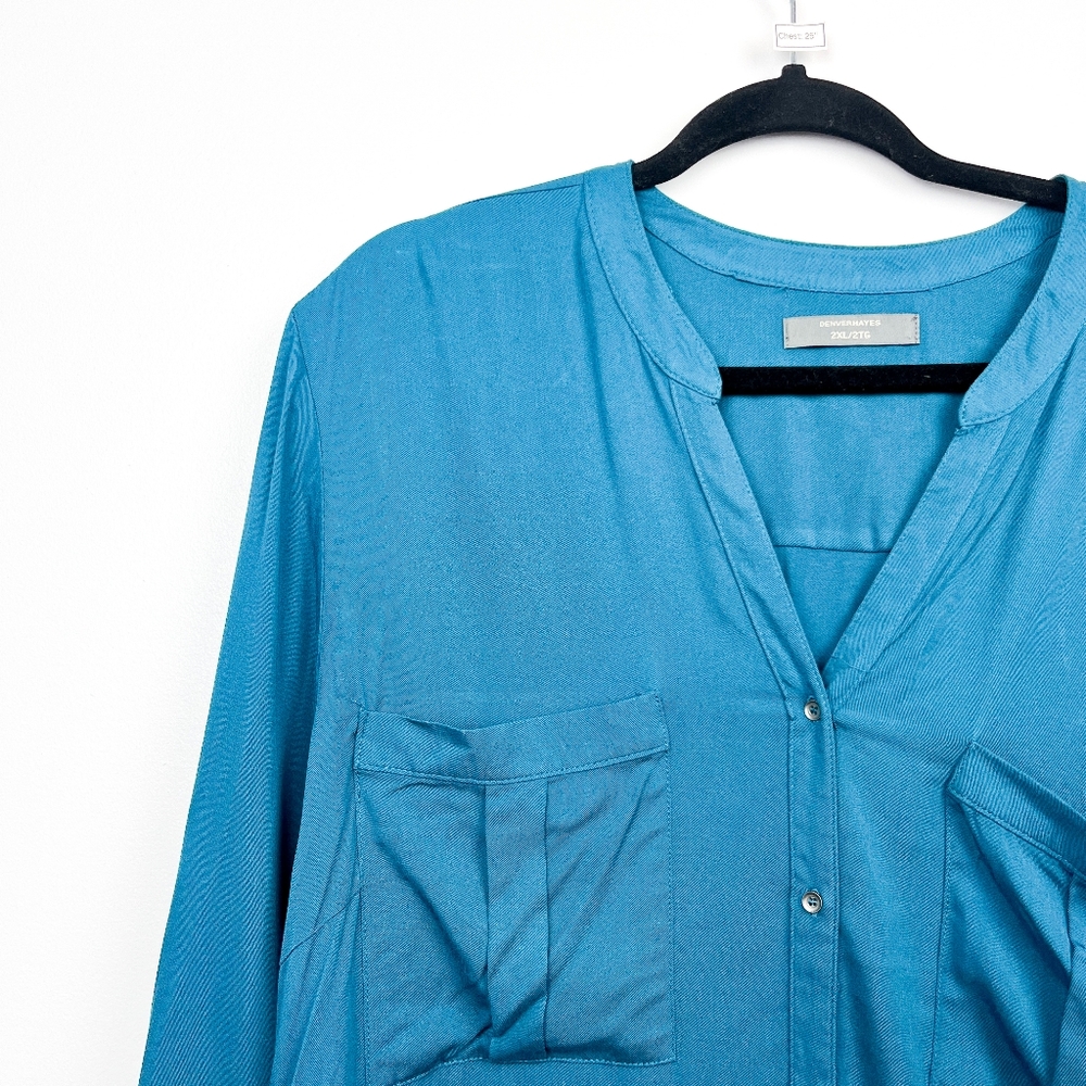 Denver Hayes Long Sleeve Blue Button-Up Blouse - Picture 2 of 10